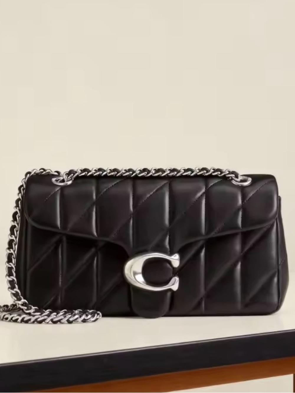 New designer inspired Quilted Shoulder Bag in Black with Silver Hardware